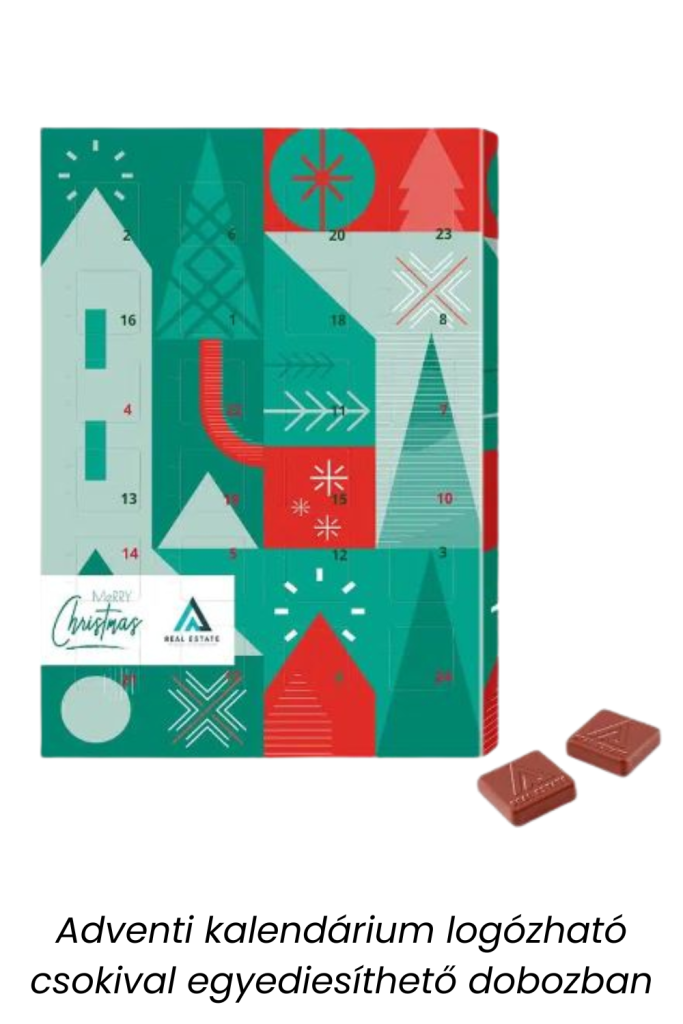 Adventi kalendárium logózható csokival egyediesíthető dobozban